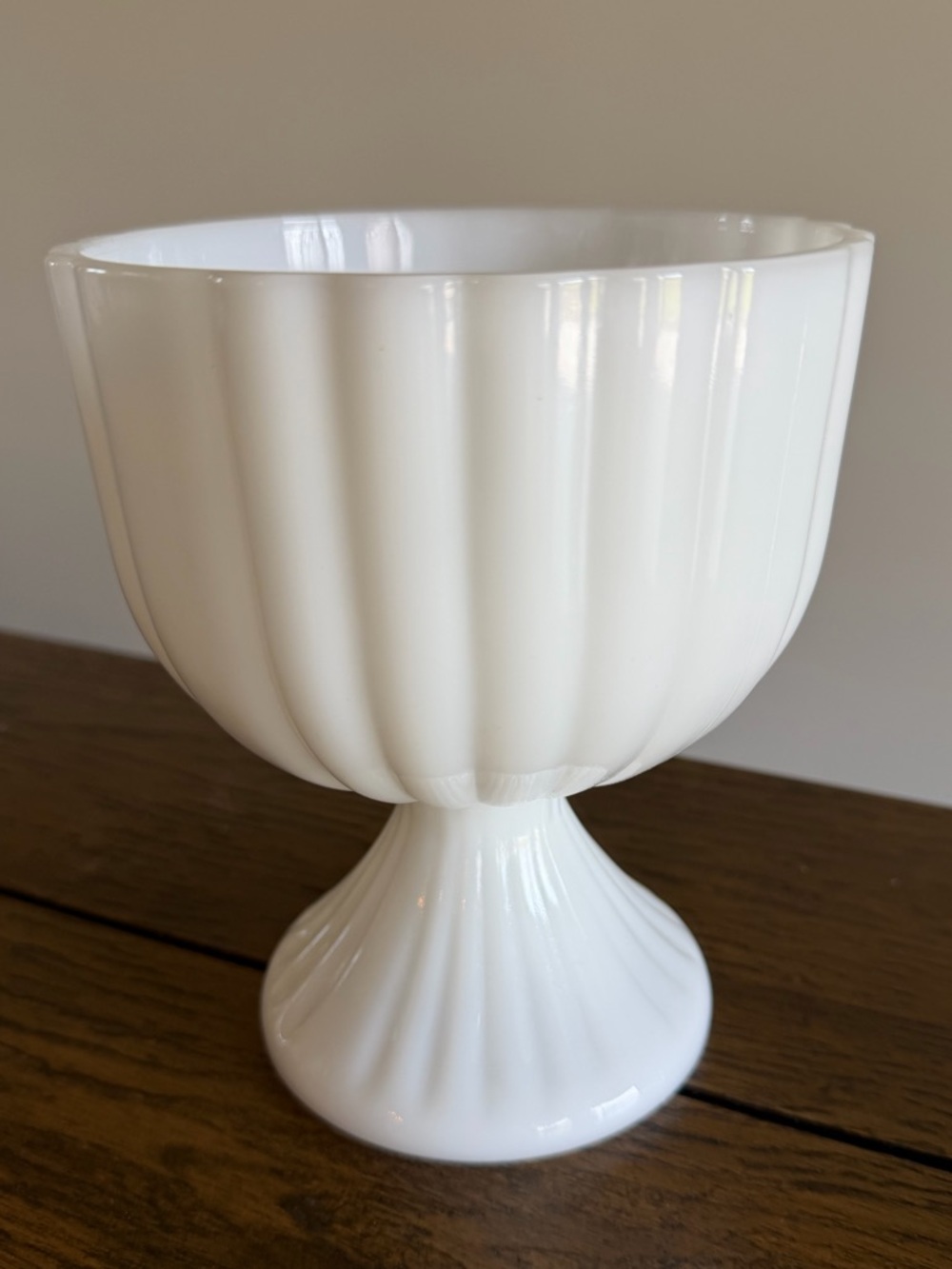 Vintage EO Brody White Milk Glass Ribbed Pedestal Vase Planters